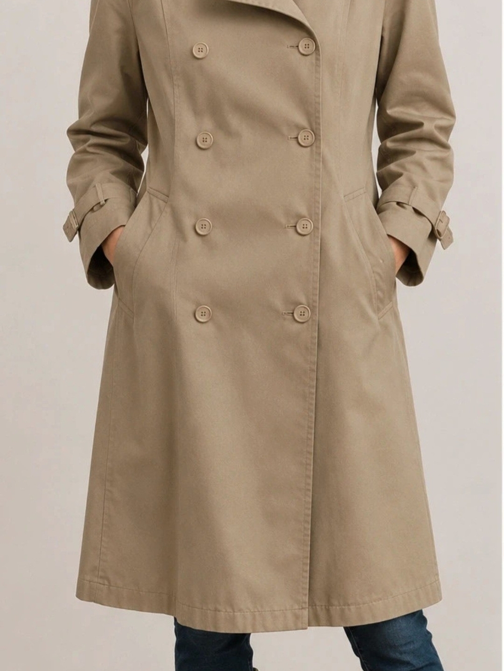 Source Unknown Double-Breasted Trench Coat in Khaki Beige
